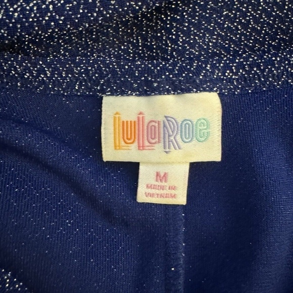 Lularoe Medium Blue Metallic Weave Short Sleeve Scoop Neck Mid-Calf Shirt Dress - Picture 3 of 4